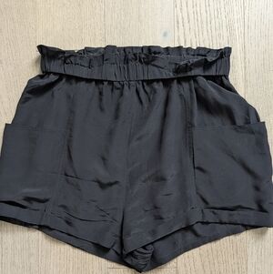 Wilfred Black High-Waist Paperbag Shorts with Pockets (100% Silk)